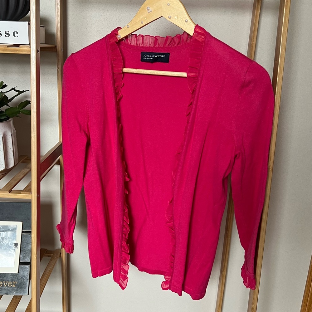 Pink Ruffle Trim Cardigan